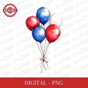 4th of July Balloon Clipart – Red White and Blue Patriotic Balloons PNG – Independence Day Summer Party Decoration – USA Printable Art