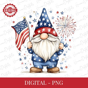Clipart nain patriotique aquarelle - 4 juillet nain PNG, nain du drapeau américain, art de feux d'artifice des Etats-Unis, nain de la fête de l'indépendance PNG