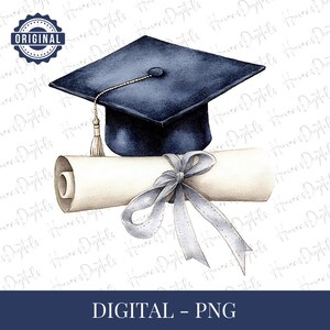 Graduation Cap & Diploma Watercolor Clipart PNG – Class of 2025 Digital Download – 300 DPI High-Res Graduation Graphic – Commercial Use