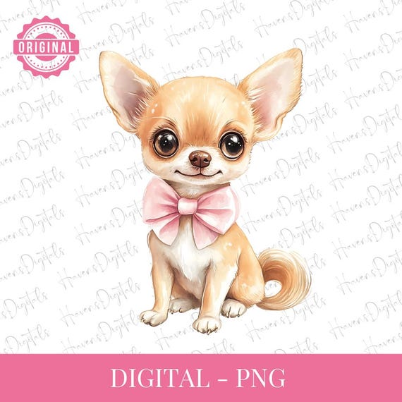 Cute Chihuahua With Pink Bow Clipart Digital Download for Dog