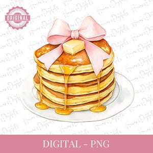 Hoge kwaliteit pannenkoeken roze strik clipart | Cocktailontbijt, png PNGEgg | Aquarel pannenkoek clipart | Kawaii-dessertsticker | Digitale download