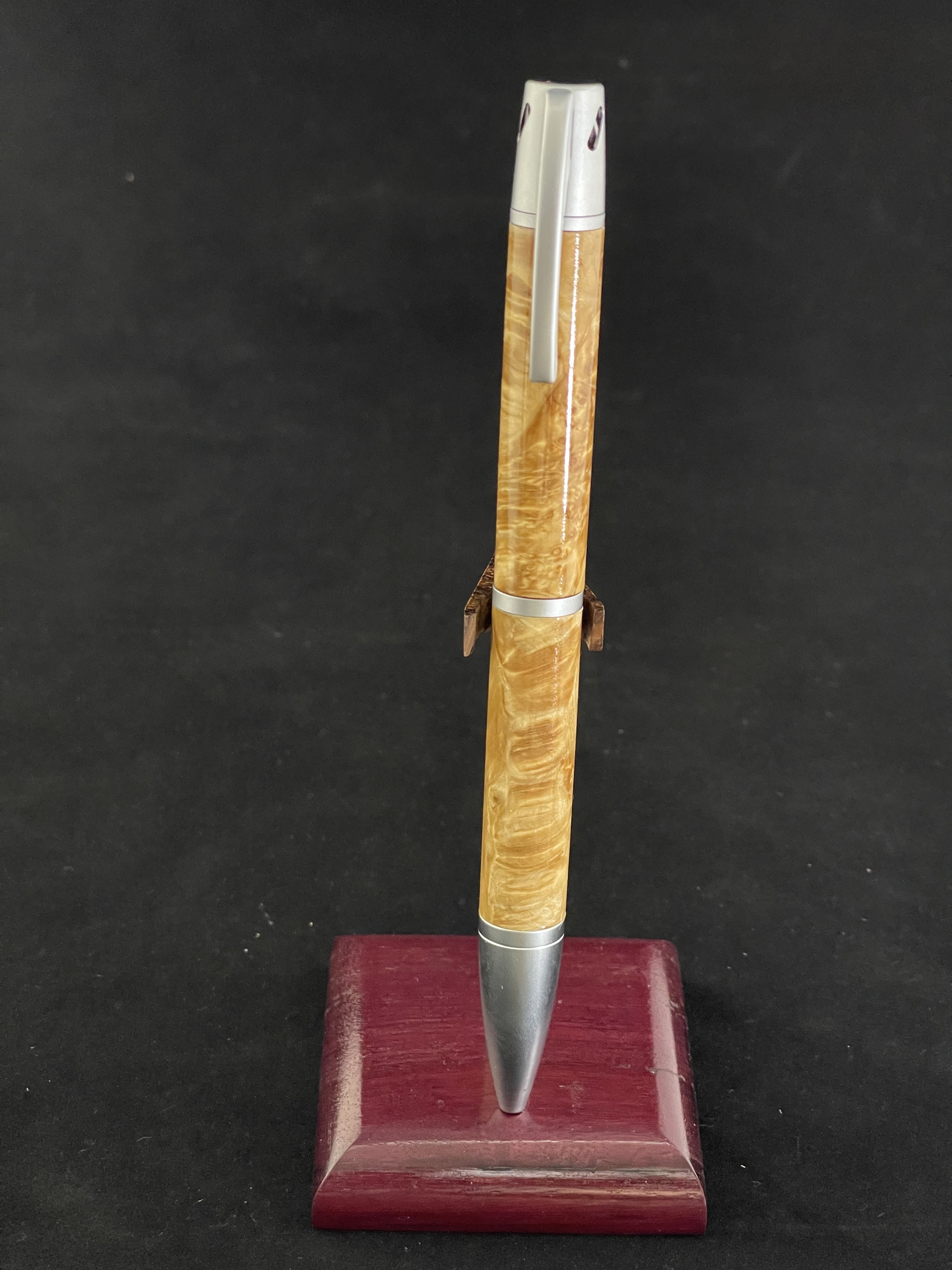 Aromatherapy Pen, in Satin Chrome. Made with Stabalized Box Elder Burl.