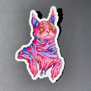 Sticker: “Spaced Out” - Psychedelic cat watercolor and ink painting