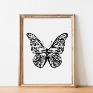 Black and White Sketched Butterfly Nursery Wall Art. Boho Nursery Prints. Girl Nursery Decor. Minimalist Butterfly Art.