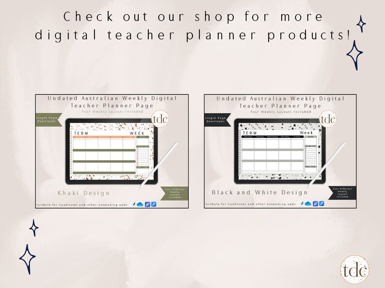 Undated Australian Teacher Weekly Digital Planner FOUR LAYOUTS INCLUDED