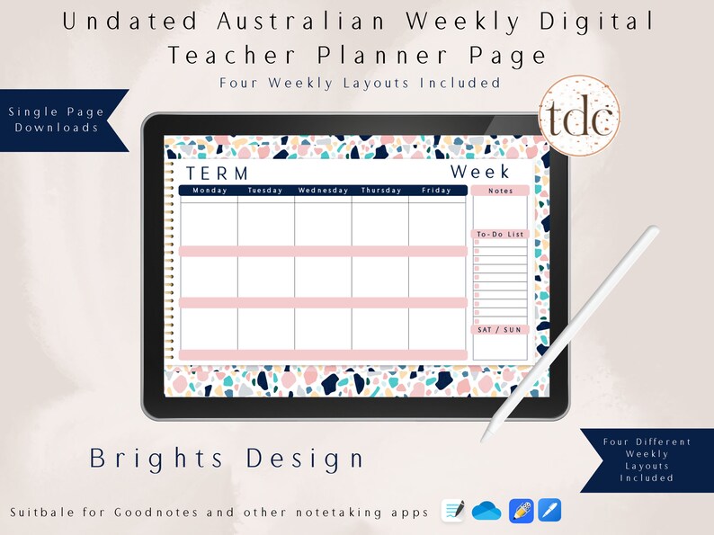 Undated Australian Teacher Weekly Digital Planner FOUR LAYOUTS INCLUDED