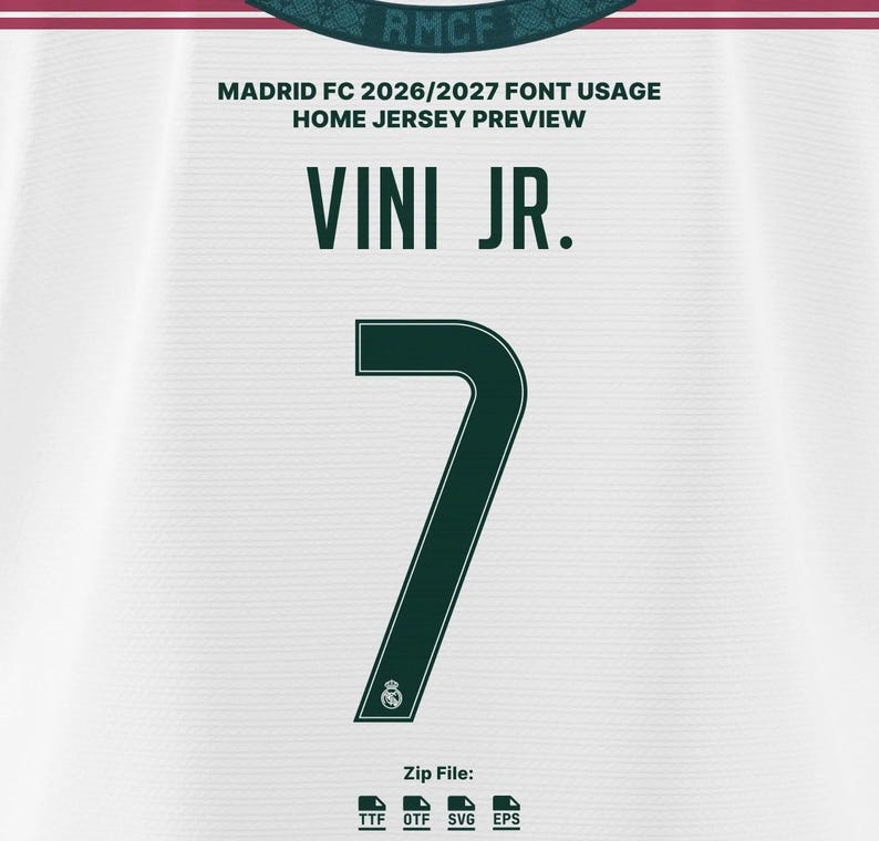Real Madrid 2026/2027 Font Set - TTF, OTF, Svg and Vector Digital Download Bellingham Mbappe Soccer fútbol Football Team Letters and Number image 4