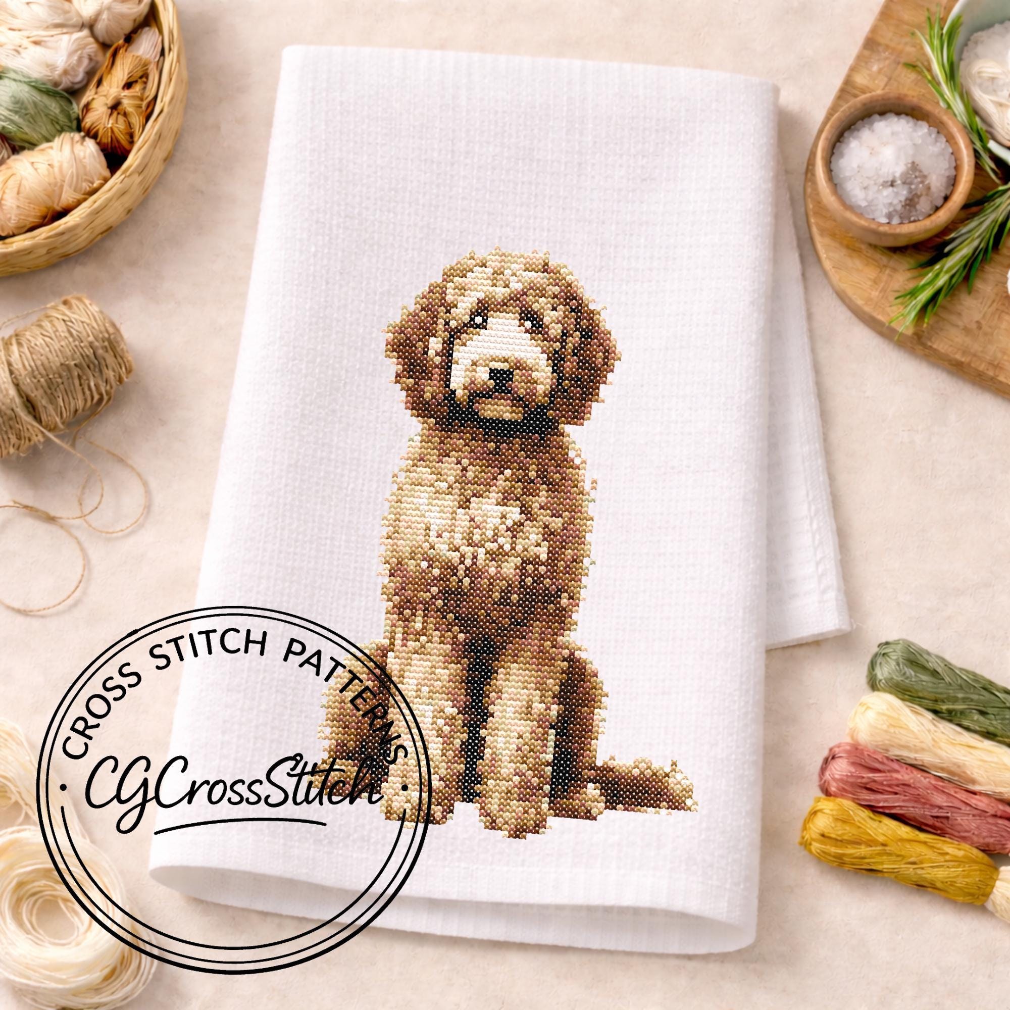 Goldendoodle Dog Cross Stitch Pattern, Cute Golden Doodle Dog Cross ...