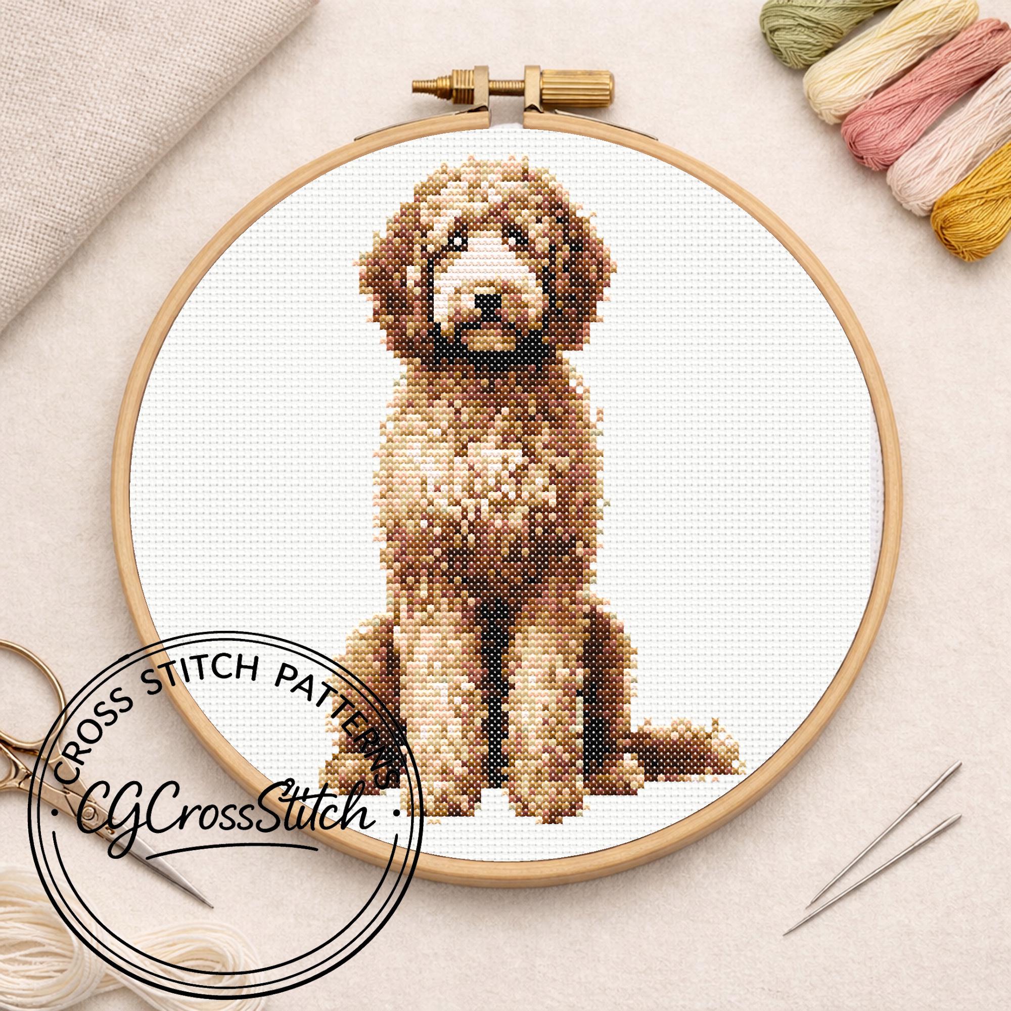 Goldendoodle Dog Cross Stitch Pattern, Cute Golden Doodle Dog Cross ...