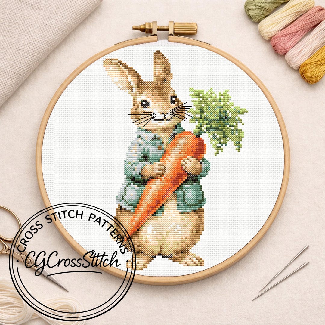 Rabbit Cross Stitch Pattern, Bunny & Carrot Cross Stitch Design, Spring ...