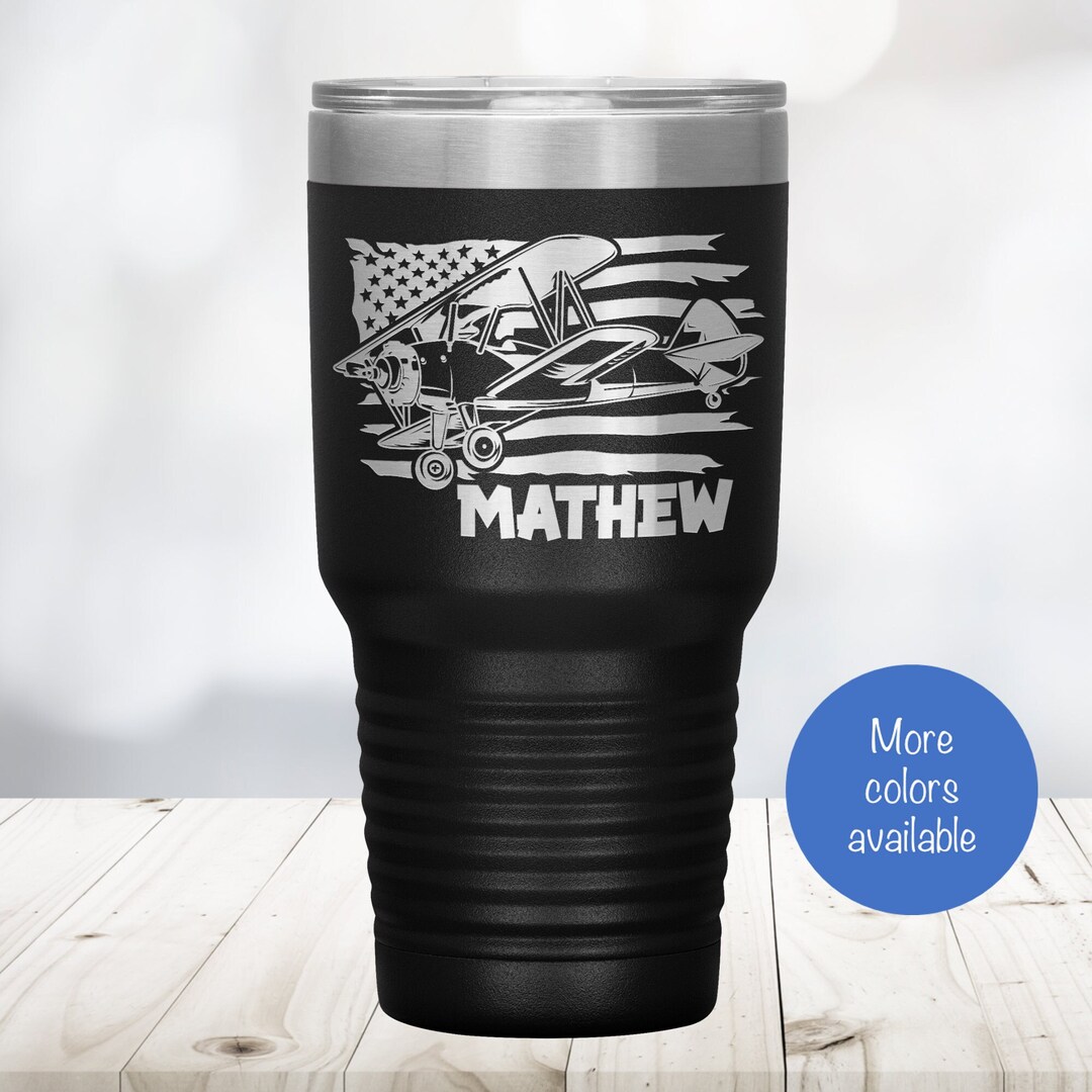 Personalized Plane Aviation Travel Cup, US Flag Pilot Tumbler Cup, Aviation Mechanic Gift