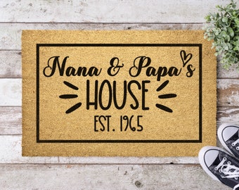 Personalized Nana & Papa Doormat, Papa Mat, Est Year present, Grandma and Grandpa House Mat, Gifts for Grandparents, Grandpa Grandma Doormat