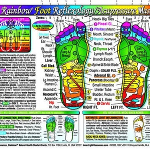 CUADRO DE REFLEXOLOGÍA PODAL Rainbow® para masajes de acupresión, serie de tarjetas y cuadros Rainbow® de Inner Light Resources; 2 caras; póster pequeño/tarjeta grande