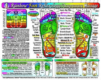 FOOT REFLEXOLOGY Rainbow® Acupressure Massage CHART, Inner Light Resources Rainbow® Cards & Charts Series; 2-sided; Small Poster/Large Card