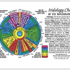 Iriscopie: REFLEXOLOGIE van de ogen (kleurgecodeerd) in de Rainbow®-serie van de innerlijke lichtbronnen. 8,5 x 11; 2-zijdige gelamineerde sm-poster/Lg-kaart