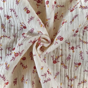 Tissu Double Gaze à Motifs Liberty/Fleurs Tissu 100% Coton Oeko-Tex Nombreux coloris aux choix Janet Ecru
