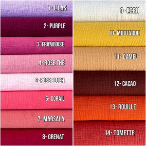 Tissu Double Gaze unie / Tissu 100% Coton Oeko-Tex / Nombreux coloris aux choix image 4