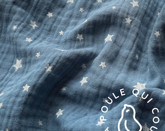 Patterned Double Gauze Fabric - Stars - 100% Oeko-Tex Cotton Fabric -