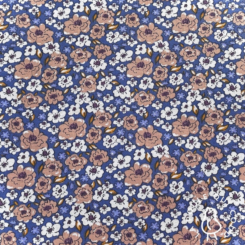 100% Cotton Oeko-Tex Fabric / Kalmia / Flower / Liberty Bleu Foncé