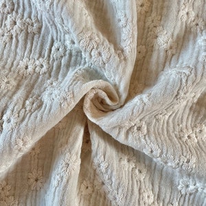 Esmée Embroidered Double Gauze Fabric / 100% Oeko-Tex Cotton Fabric / Many colors to choose from Ecru