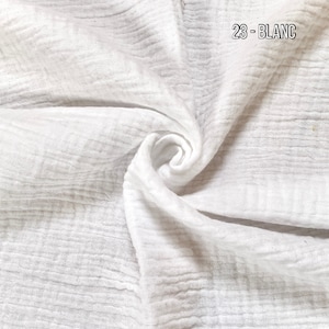 Tissu Double Gaze unie / Tissu 100% Coton Oeko-Tex / Nombreux coloris aux choix 23- Blanc