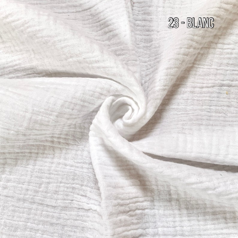 Tissu Double Gaze unie / Tissu 100% Coton Oeko-Tex / Nombreux coloris aux choix 23- Blanc