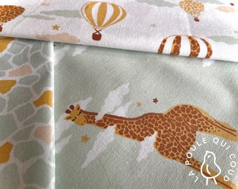 Fabric 100% Cotton Oeko-Tex / Animals / Travel / Giraffe / Hot air balloon / Cloud