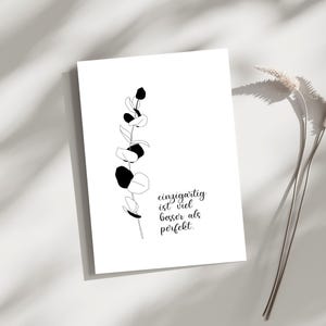 Einzigartig ist viel besser als perfekt - Postkarte in A6, Handlettering, Karte, Geschenk, Grußkarte, Eucalyptus, Illustration