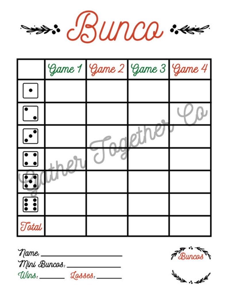 Christmas Wreath Bunco Score Card, Score Sheet, Bunko Party, Scorecard