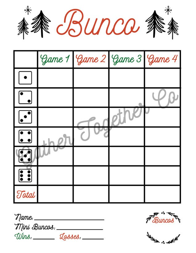 Christmas Tree Bunco Score Card, Score Sheet, Bunko Party, Scorecard ...