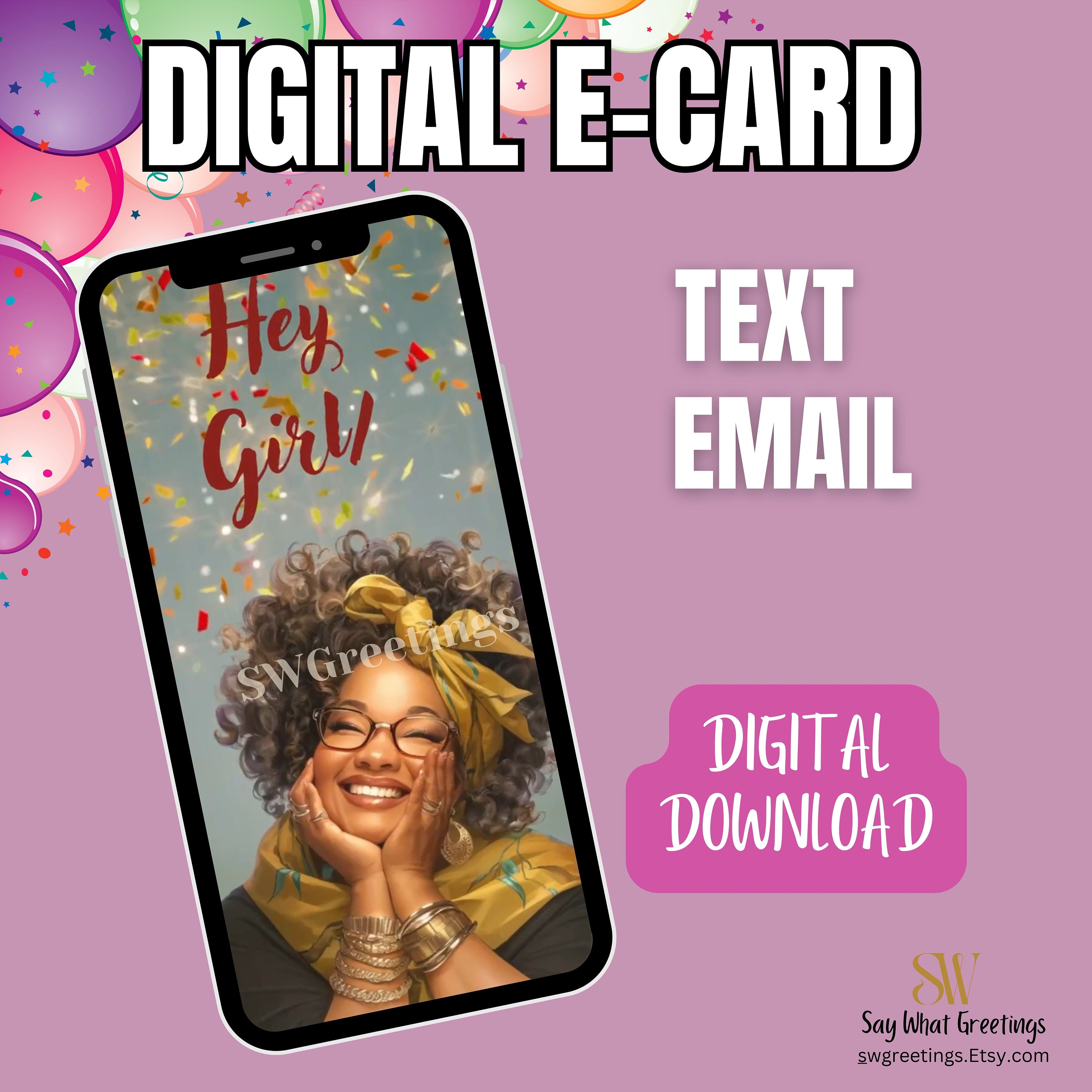 Hey Girl Birthday Digital E-card Instant Download Non-editable Text ...