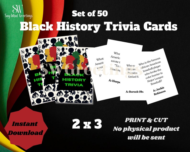 Printable Black History Trivia Cards Etsy