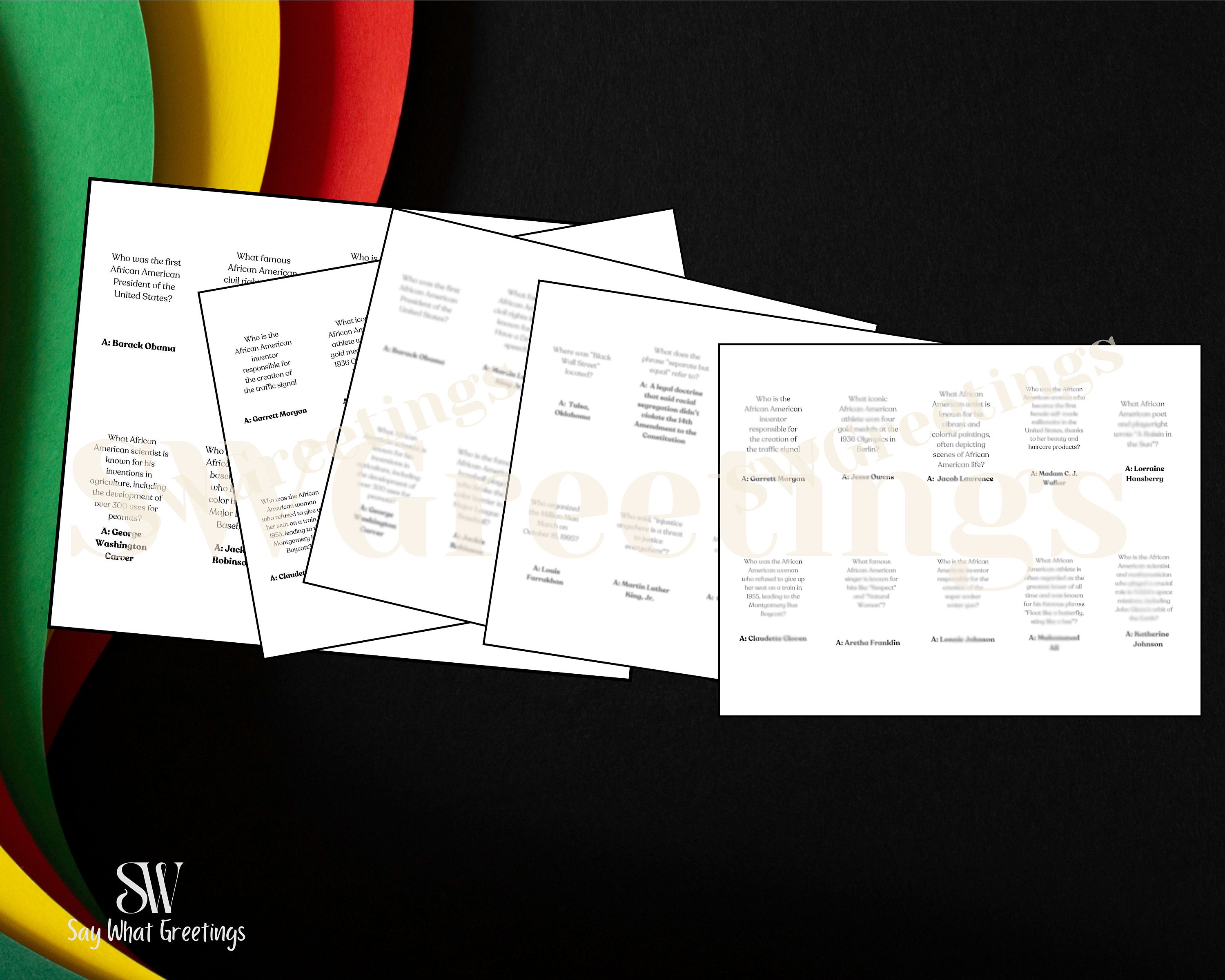 Printable Black History Trivia Cards Etsy