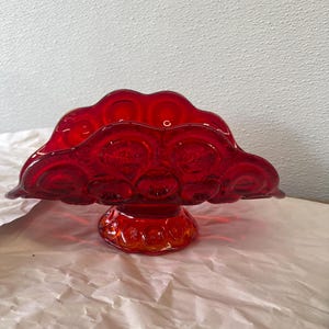 Vintage L.E. Smith Moon and Stars Amberina Banana Boat stand Or Fruit Bowl