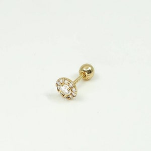 14K Solid Gold Small CZ Circle Stud Earring, Piercing Earring, Screw Back Single Stud Earring, Dainty Earring, Minimalist Earrings