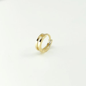 14K Solid Gold Tiny Two lines Huggie Hoop Earring, Small Wide Gold Hoop Earring, Dainty Hoop Earring, Conch Hoop, Minimalist Earrings