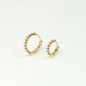 14K Solid Gold Beaded Huggie Hoop Earring, Cartilage Hoops, Dainty Hoop Earring, Conch Hoop, Minimalist Earrings