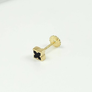 14K Solid Gold Tiny Square Pointed Cross Shape Internally Threaded Labret Stud Earring, Tragus Stud Earring, Conch Stud, Flat Back Earring