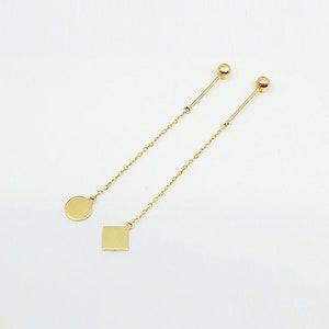 14k Solid Gold Mini Circle, Rhombus Chain Screw Ball Earring, Piercing Earring, Chain Earring, Drop Earring, Stud Earring, Daily Earring