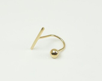 14k Solid Gold Double-Sided Ear Jacket Earrings, Piercing Earring, Single Stud Earring,  Minimalist Earrings