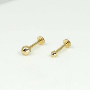14K Solid Gold Tiny Ornate Droplet Flat Back Earring