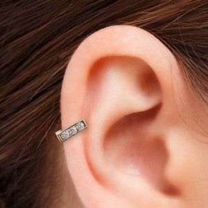 14K Solid Gold CZ Mini Square Hoop Earring, Cartilage Hoops, Tiny Small Hoops, Conch Hoop, Minimalist Earrings, Daily Earring