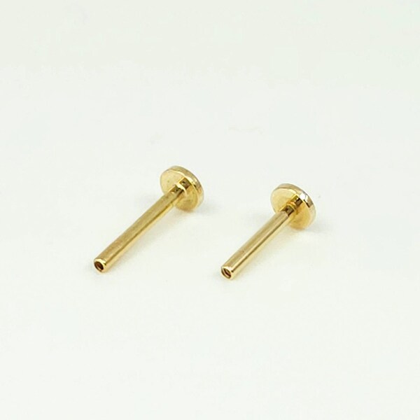 14K Solid Gold Replacement Internally Threaded Labret Stud Earring Screw back Bar, Flat Back (18Gauge)