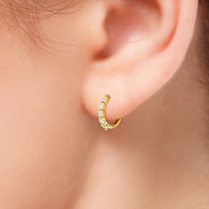 14k Solid Gold Dainty CZ Huggie Hoop Earring, Cartilage Hoop, Small Hoops, Delicate Hoops, CZ Hoop, Minimalist Earrings