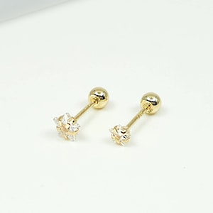 14K Solid Gold Star Shape CZ Stud Earrings, Piercing Earring, Mini Balls Screw Back Single Stud Earring, Minimalist Earrings, Daily Earring