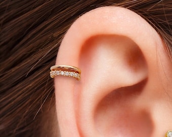 14K Solid Gold Double Wire Earring with CZ, Piercing Earring, Mini Balls Screw Back, Single Stud Earring, Minimalist Earrings