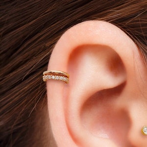 14K Solid Gold Double Wire Earring with CZ, Piercing Earring, Mini Balls Screw Back, Single Stud Earring, Minimalist Earrings