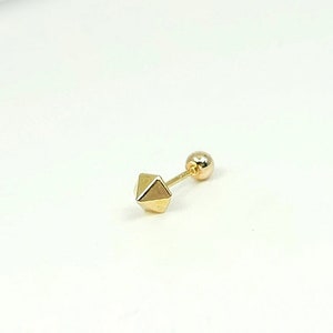 14K Solid Gold Hexagonal Triangular Pyramid Stud Earrings, Piercing Earring, Mini Ball Screw Back Single Stud Earring, Minimalist Earrings