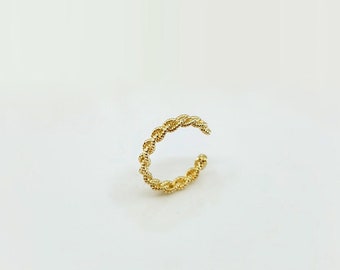 14K Solid Gold Twisted Bread Shape Ear Cuff, No Piercing, Cartilage Conch Helix No Piercing, Ear Cuff Wrap Earring