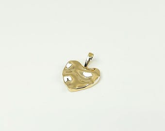 14K Solid Gold Tiny Heart Charm Pendant, Minimalist Everyday Dainty Necklace